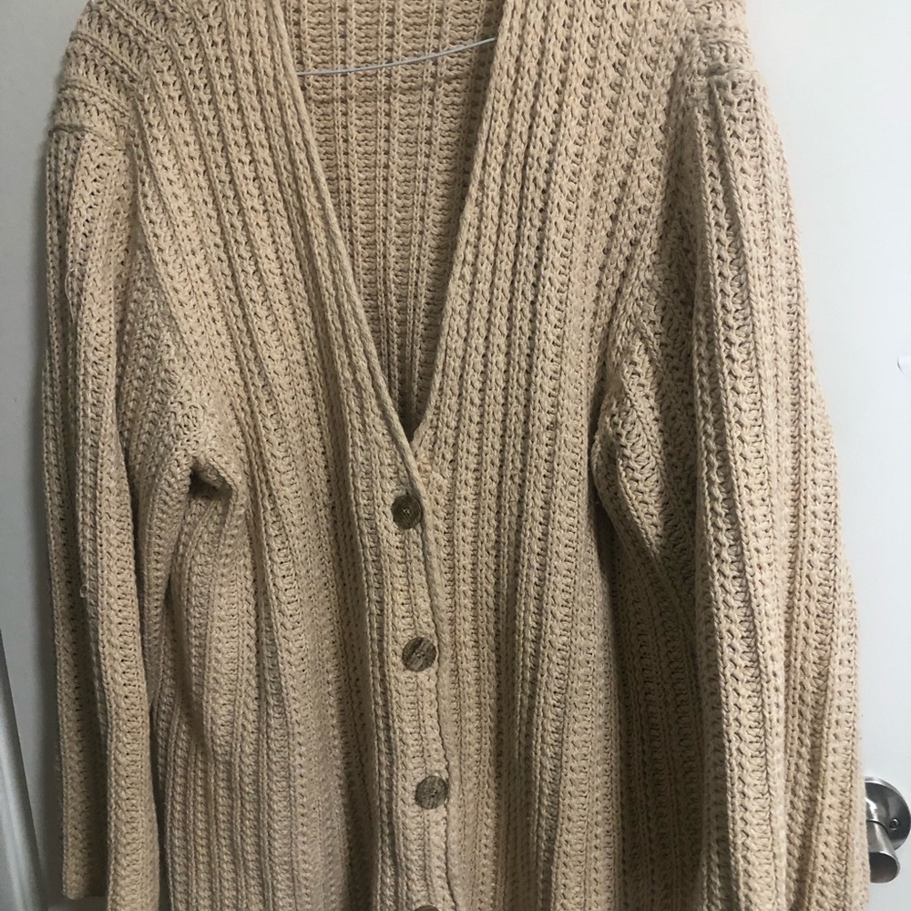 Beige Chunky Knit Button-Front Women's Sweater